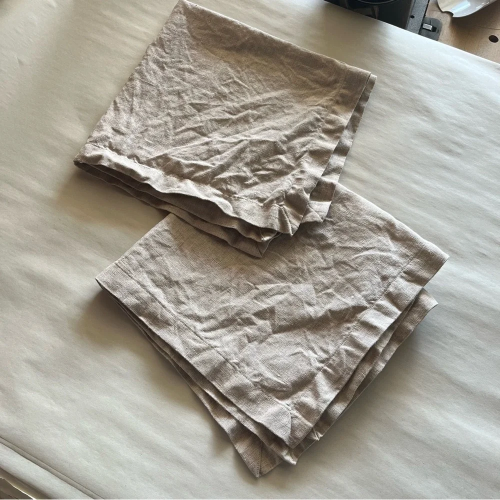 Unbranded Set of Two Oatmeal Tan Linen Napkins